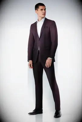 Indochino burgundy formal wedding guest suit