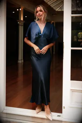 Petal + Pup indigo maxi formal wedding guest dress