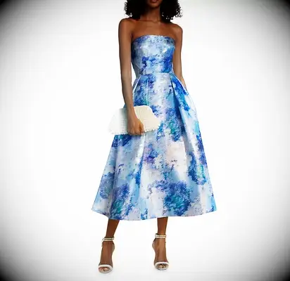 ML Monique Lhuillier watercolor floral tea-length mother-of-the-bride dress