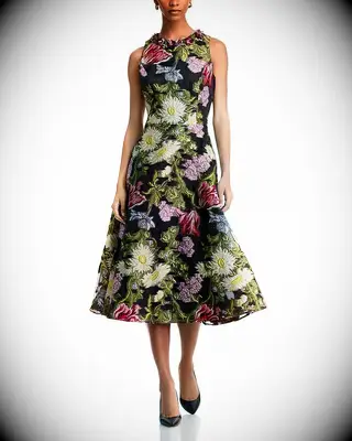 Teri Jon by Rickie Freeman floral jacquard tea-length mother-of-the-bride dress