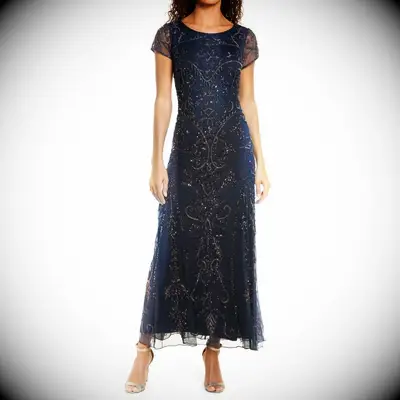 Pisarro Nights beaded mother-of-the-bride tea-length cocktail dress