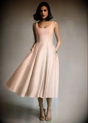 Azazie blush tea-length mother-of-the-bride dress