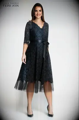 Teri Jon tea-length navy mother-of-the-bride dress