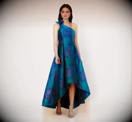 Adrianna Papell blue floral tea-length mother of the bride dress