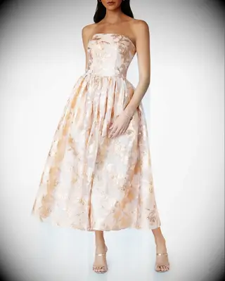 Shoshanna tea-length strapless mother of the bride dress