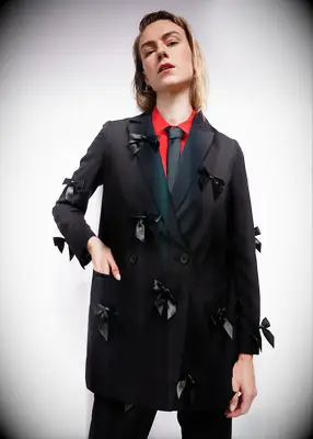 Black oversized blazer with satin bows