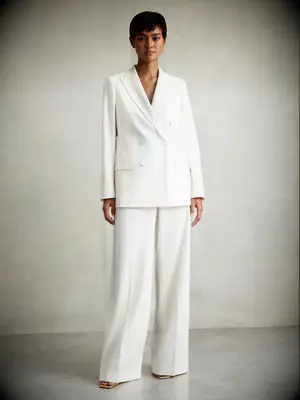 Ivory double breasted suit jacket and wide leg trousers