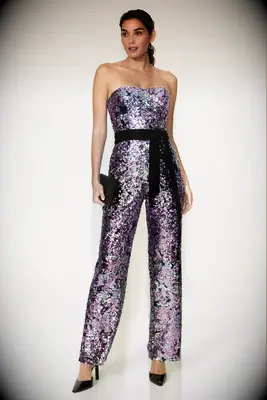 Strapless sequin jumpsuit