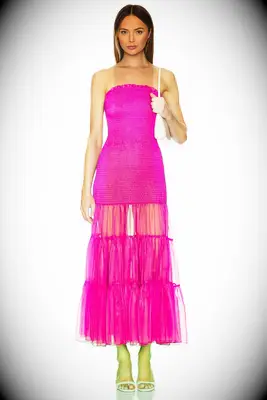 Pink strapless dress with tulle layered skirt