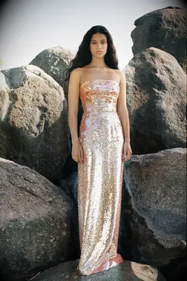 Gold strapless sequin dress