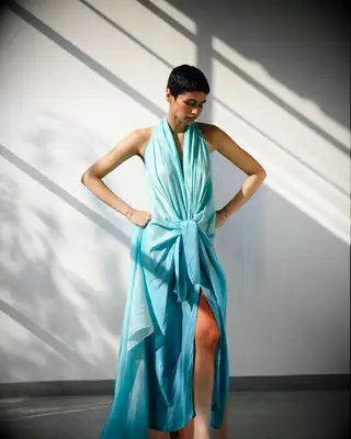 Blue ombre wrap dress