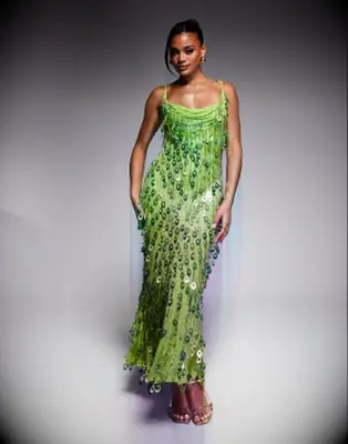 Green sequin maxi dress