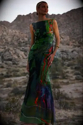 Square neck colorful floor-length dress