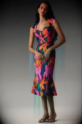 Anthropologie floral fit and flare petite cocktail wedding guest dress