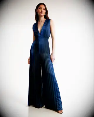 Abercrombie & Fitch navy pleated petite wedding guest cocktail jumpsuit