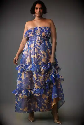 By Anthropologie floral tiered petite cocktail wedding guest dress