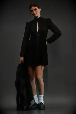 Reformation black mini petite wedding guest cocktail dress