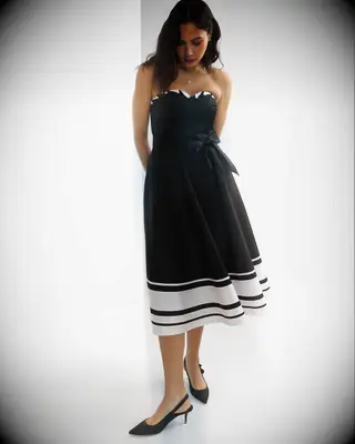 White House Black Market petite strapless sweetheart wedding guest cocktail dress