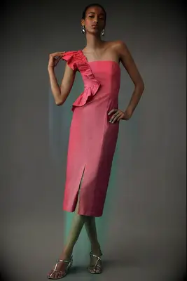 By Anthropologie linen column petite wedding guest cocktail dress