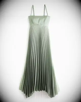 The A&F green pleated midi petite cocktail wedding guest dress