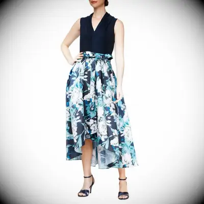 SL Fashions high-low petite cocktail wedding guest dress