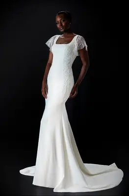 Wedding dress with flutter sleeves from Lotus Threads