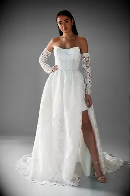 Wedding dress with detachable sleeves from Lotus Threads