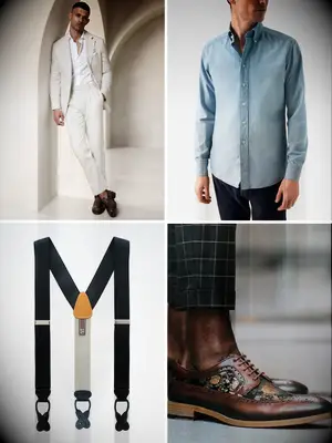 Tan boho wedding guest suit outfit