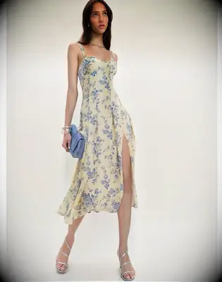 Katara Dress from Reformation for the perfect backyard wedding outfit