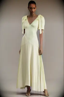 V-Neck Satin Slip Midi Dress by Anthropologie