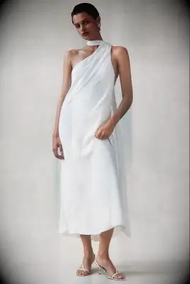 BHLDN slip wedding dress with scarf