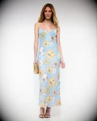 Blue and yellow thin strap dress