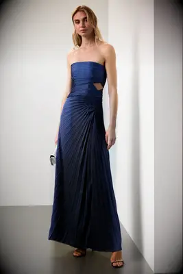 Strapless navy chiffon dress