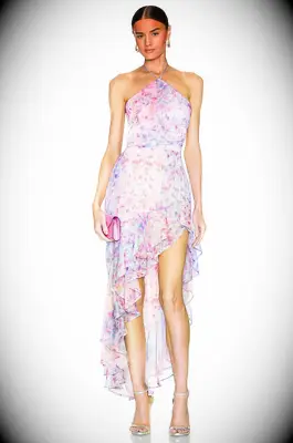 Pink and purple high low dress with ruffle