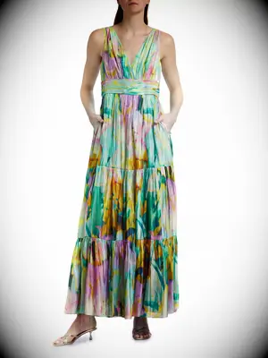 Tiered maxi dress with abstract floral design