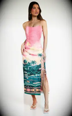 Strapless midi dress with island design