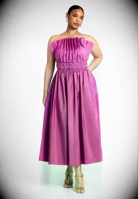 Plus size magenta ruffle bodice dress