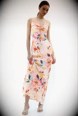 Colorful floral midi dress with open back