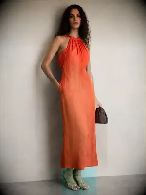 Red linen halter neck dress