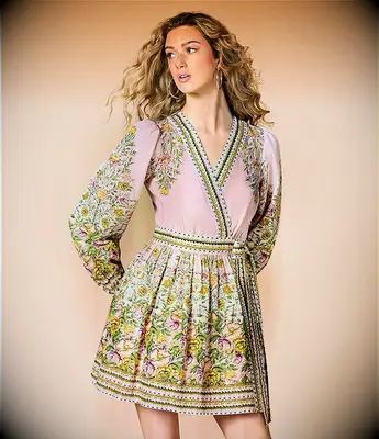 Short floral wrap wedding guest dress