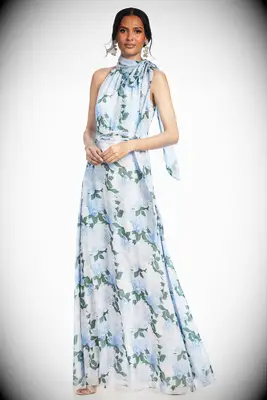Blue floral high neck sleeveless dress