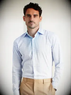 Bonobos blue check dress shirt for dressy casual wedding