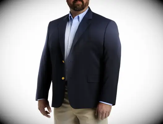 Big and tall navy blazer for dressy casual wedding guest