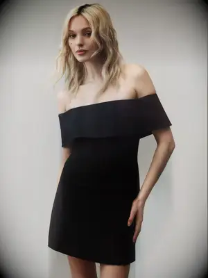 Off-the-shoulder black short dress for dressy casual wedding