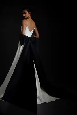 Black taffeta wedding sash with oversized bow from Madeleine Fig