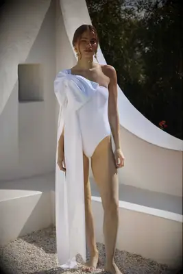 White one piece swimsuit with oversized bow, bridal honeymoon swimsuit