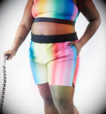 Rainbow and black reversible board shorts honeymoon swimsuit