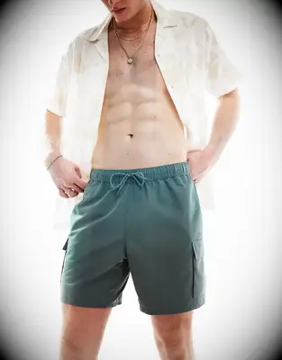 ASOS Green Swim Shorts with Cargo Pockets