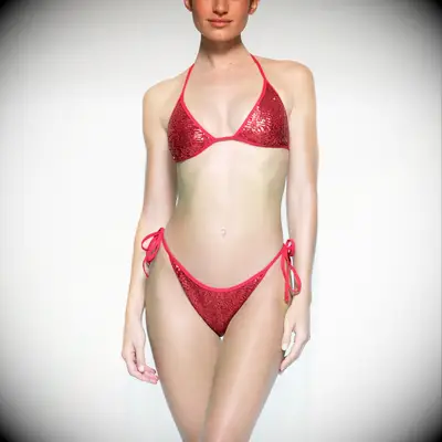 Skims red sequin triangle bikini honeymoon swimsuit