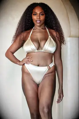 Champagne satin high cut bikini honeymoon swimsuit